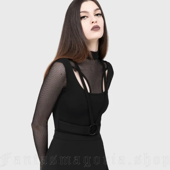 Killstar Black Mesh Harness Long Sleeve Top - Picture 4 of 5